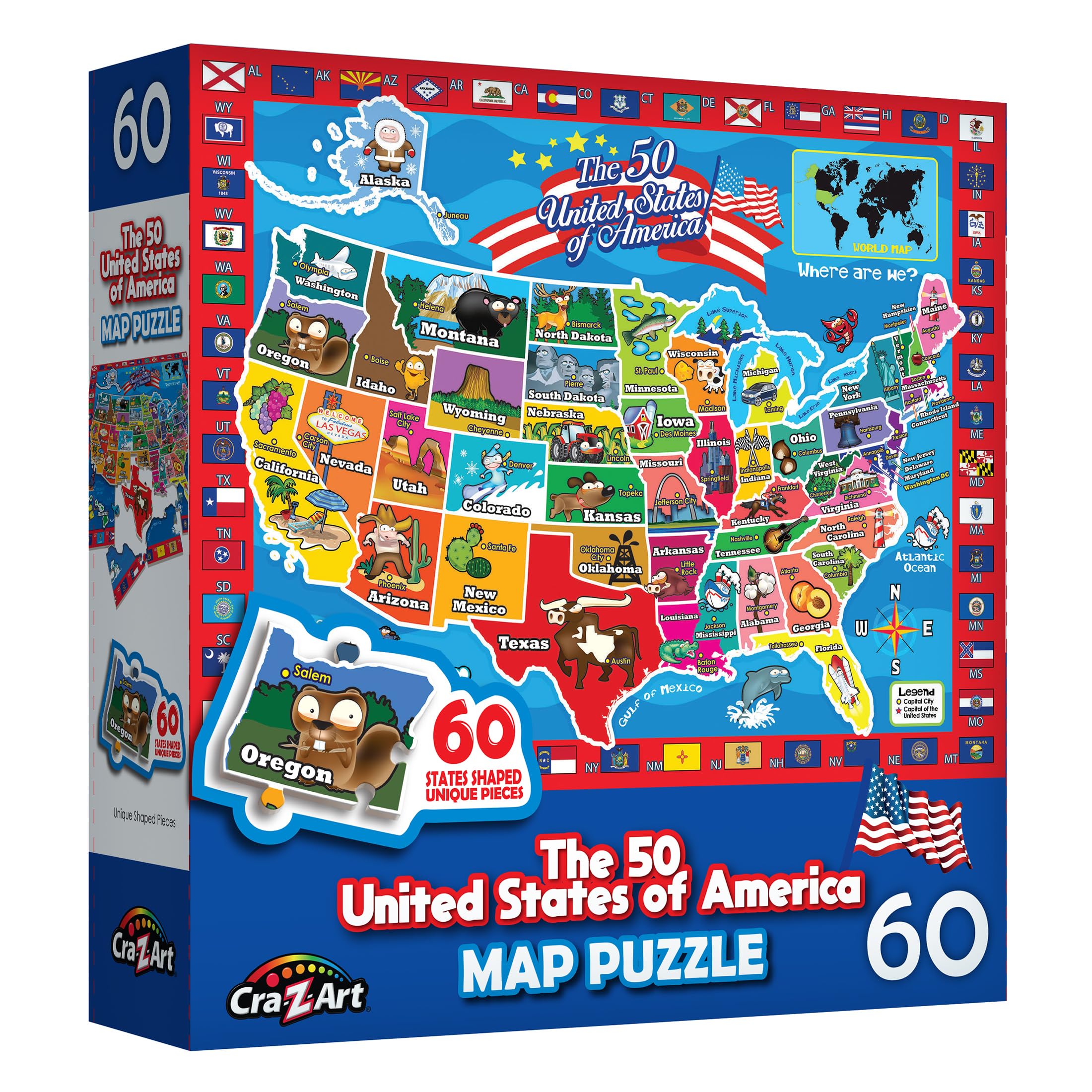 Amazon.com: RoseArt USA Map Puzzle for Kids – 60 Piece Jigsaw