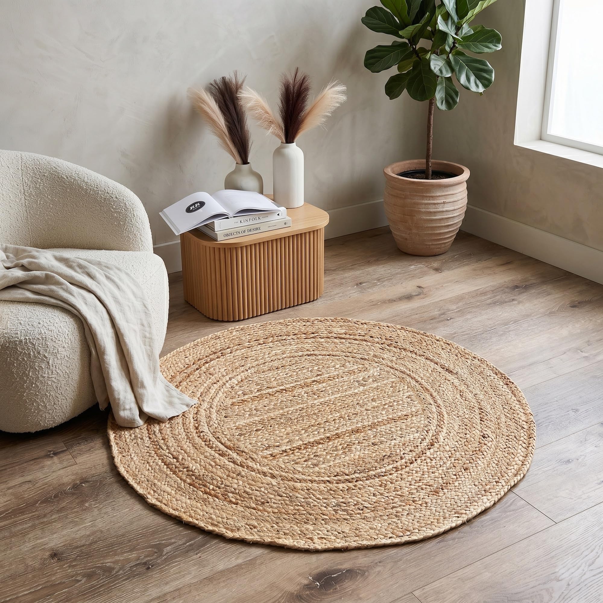 Jute Circe Round Rug, 100% Natural Jute, Artistic, Hand Woven Circular Round Rugs for Kitchen, Living Room, Bedroom, Bathroom, Farmhouse - 150cm Round, 150cm x 150cm — image 1