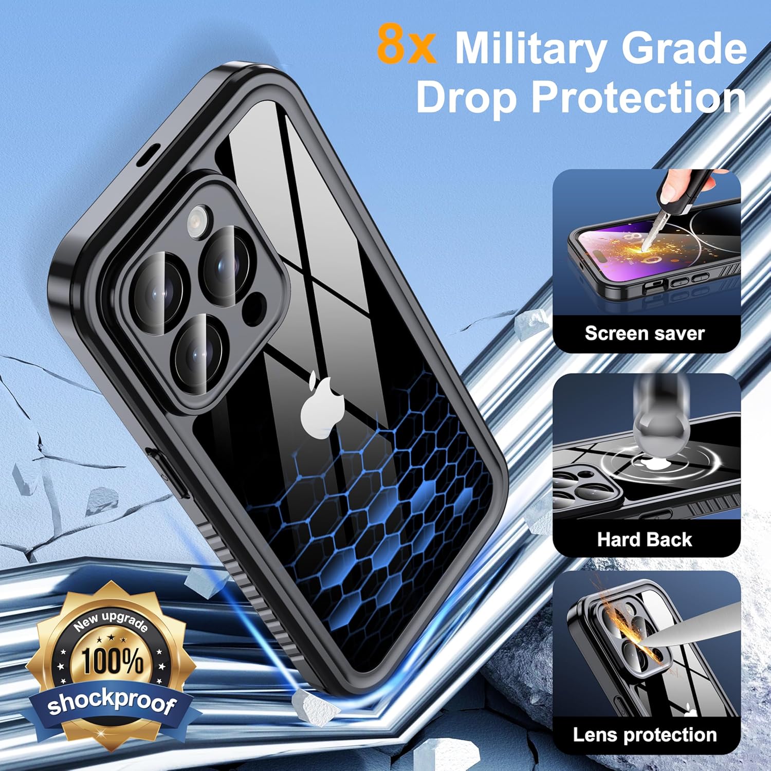 for iPhone 14 Pro Case Waterproof - Built-in Privacy Screen Protector & HD Screen Protector [IP68 Underwater] Shockproof Dustproof Full Body Protection iPhone 14 Pro Phone Case Black