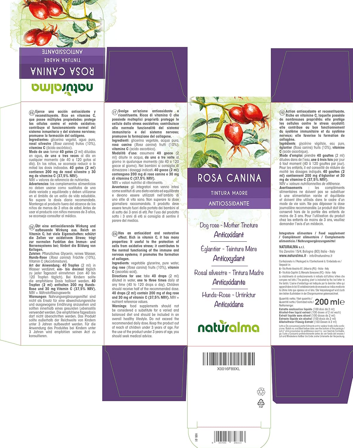 Dog Rose (Rosa canina) Fruits Alcohol-Free Mother Tincture Naturalma, Rich in Vitamin C, Liquid Extract Drops 200 ml - Image 3