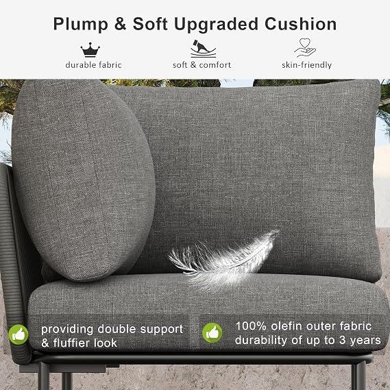 LayinSun 9 Pieces Aluminum Patio Furniture Set, Modern Modular Sectional Sofa with Coffee Table and Upgrade Thickness Cushion