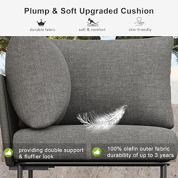 LayinSun 9 Pieces Aluminum Patio Furniture Set, Modern Modular Sectional Sofa with Coffee Table and Upgrade Thickness Cushion