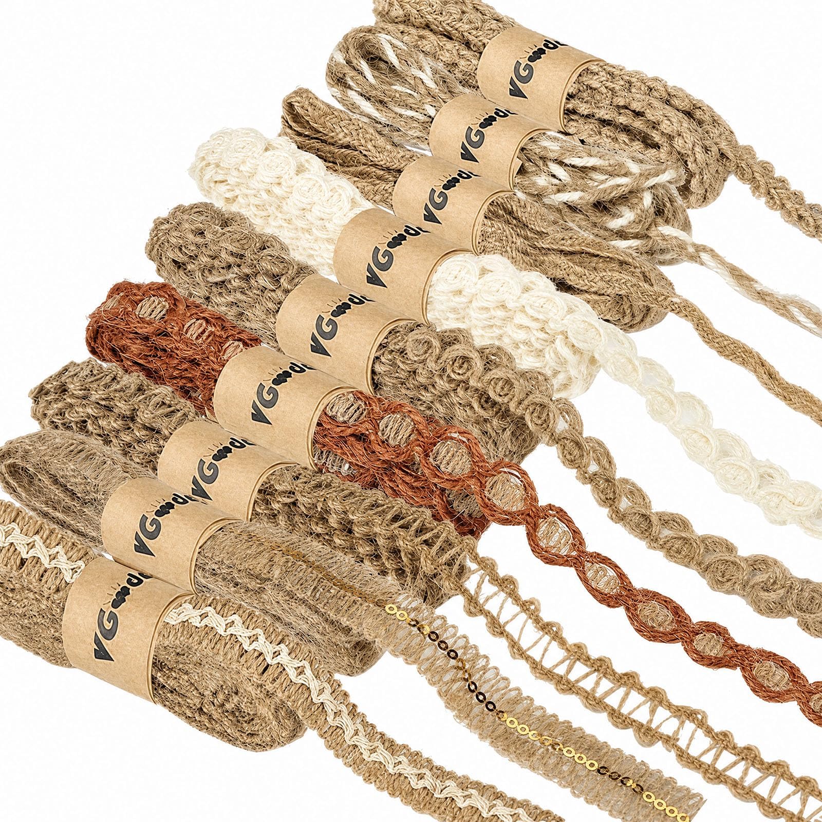 VGOODALL 9 Rolls Jute Ribbons Lace Craft Ribbon 18 Meters for Crafts Wraping Gifts Party Holiday and Rustic Wedding Decorations