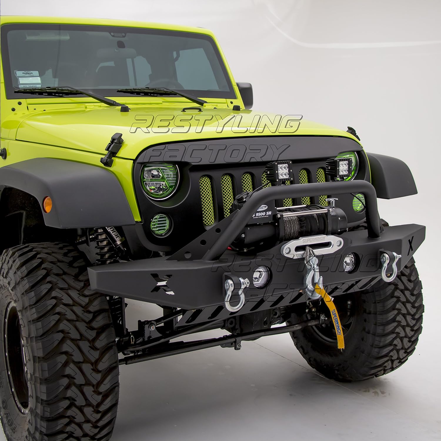 Rock Crawler Front Bumper with Skid Plate, D-Ring and Winch Plate Ready&OE Fog Lights Hole-Textured for 07-18 Wrangler JK