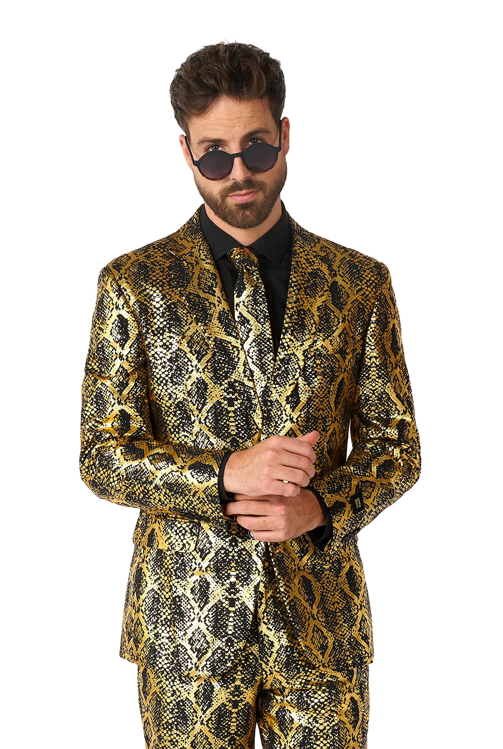 OppoSuits Divertente Abito da Festa da Uomo, Serpente Lucido, Completo con Giacca, Pantaloni e Cravatta, Serpente Lucido, 58