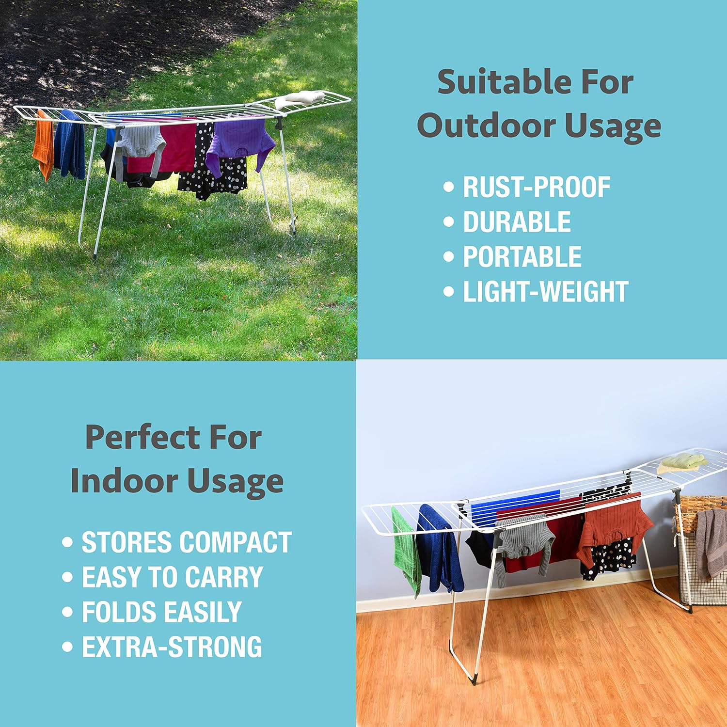 Bartnelli Extra Large Laundry Drying Rack for Clothes, Heavy Duty Built Clothing Dryer, Foldable, Collapsible Space Saving | Indoor-Outdoor Use - Pre-Assembled (BDR-2925)