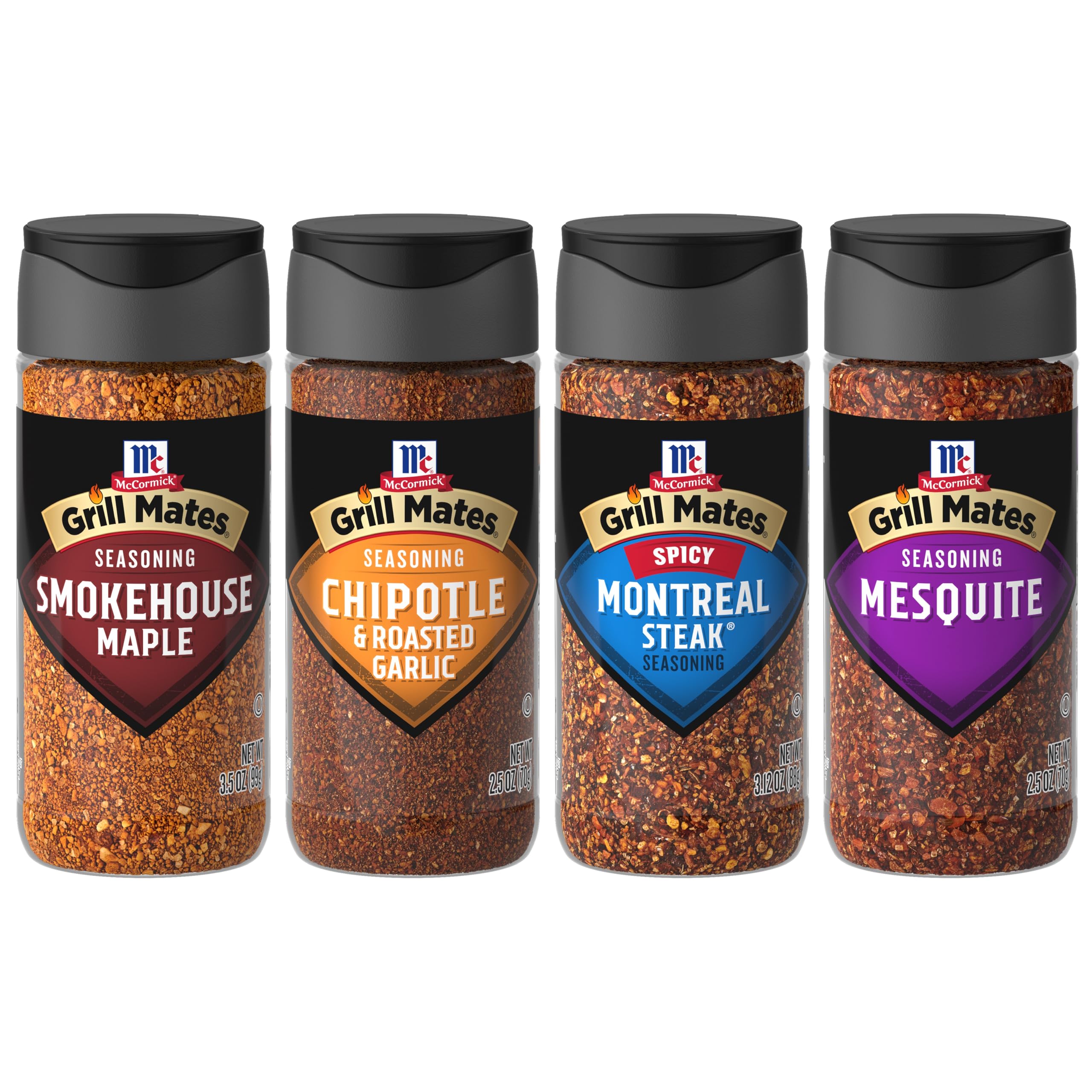 McCormick Grill Mates Unique Blends Grilling Variety Pack (Chipotle & Roasted Garlic, Mesquite, Spicy Montreal Steak, Smokehouse Maple), 4 Count