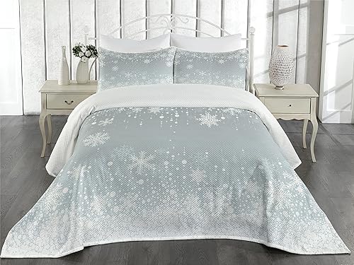 Miniatura 2 de Lunarable Colcha de copo de nieve, copos de nieve que caen, marco de nieve de invierno, patrón de Navidad de Año Nuevo, juego de colcha acolchada