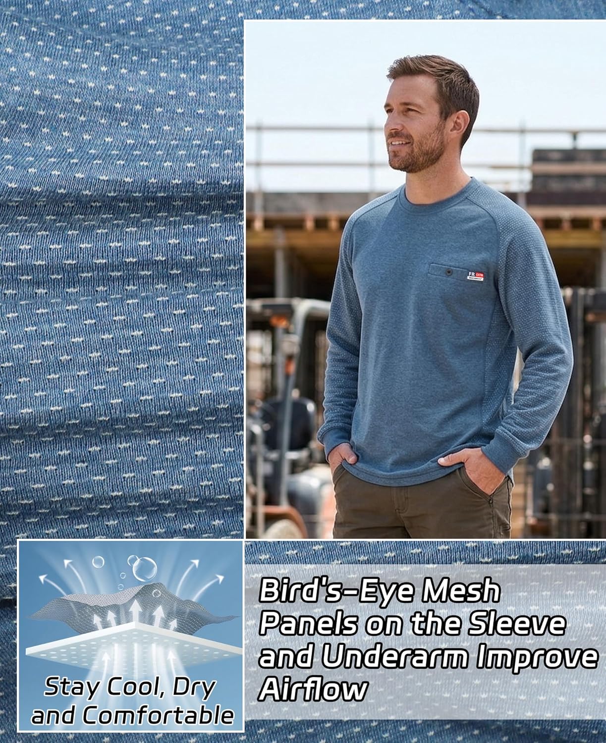 BOCOMAL Summer FR Shirts Crewneck Bird's-Eye Breathable Vented Mesh EX Soft