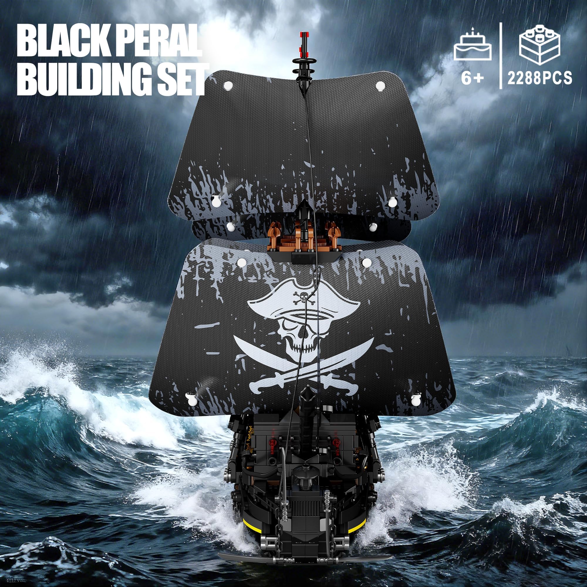 TYCOLE Perla Negra Barco Pirata Juguete Juego Bloques Construcción Luces Modelo Creativo Regalo Niño 8 Años Niñas Adultos Decoración Hogar Oficina 2288 Piezas