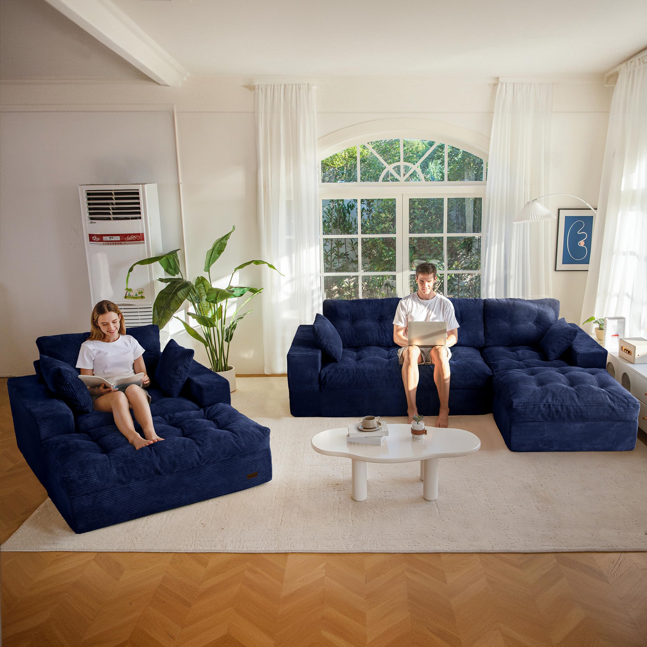 MAXYOYO Sectional Sofa Couch and Chaise Lounge, L Shaped Modern Cloud Couch with Ottoman, Comfy Sofa with Layered Cushion, Tufted Upholstered Sleeper Chair for Living Room, No Assembly Required