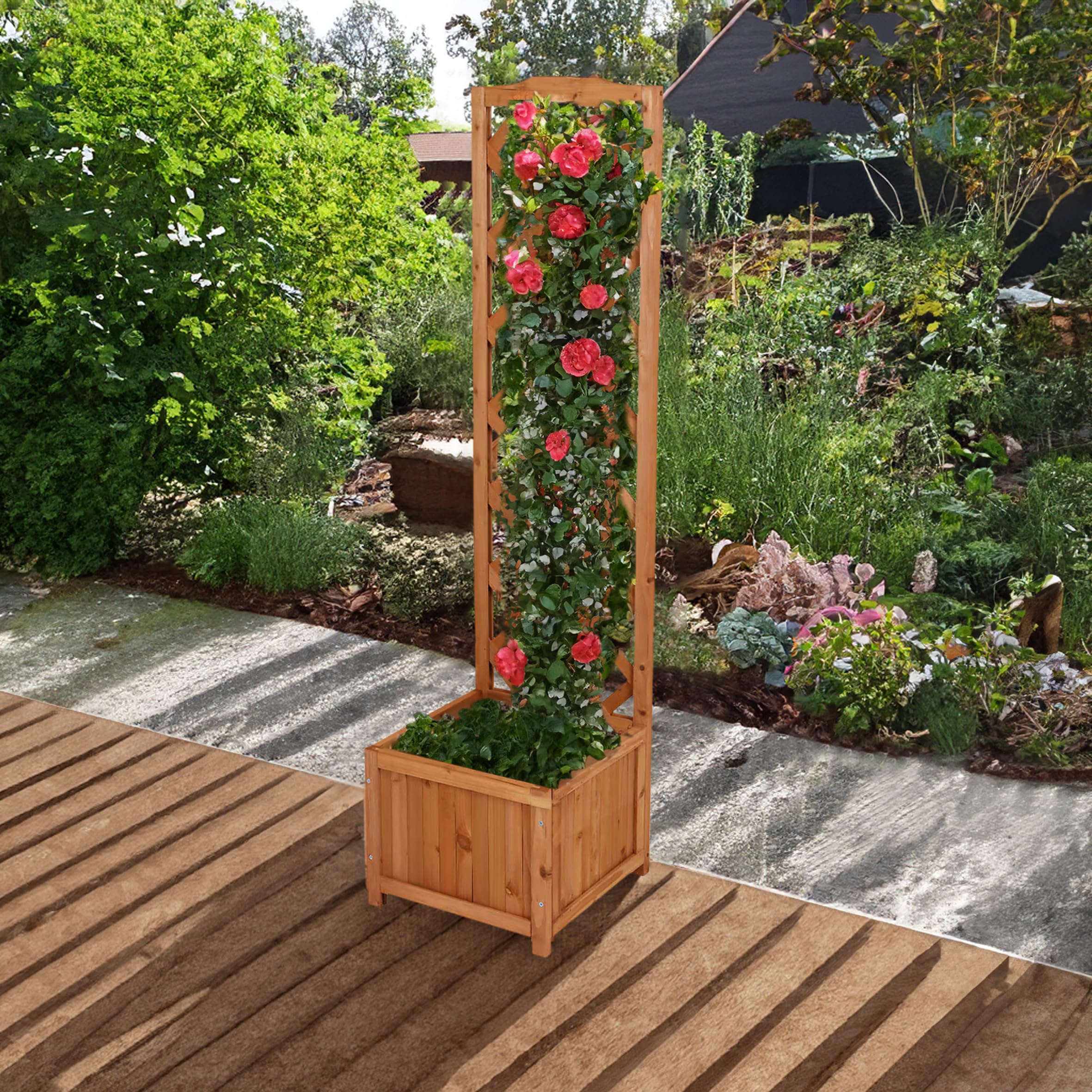 Spetebo Holz Pflanzkübel mit Spalier - 135 x 40 cm - Blumenkasten mit Rankhilfe - Garten Deko Pflanzkasten Blumenkübel Blumentopf mit Gartenspalier Rankgitter für Kletterpflanzen Rankgewächs