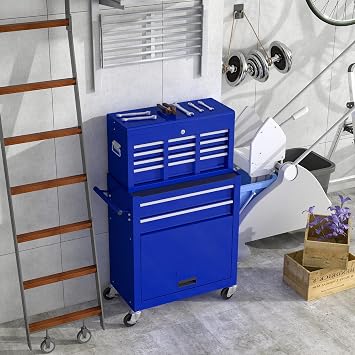 Large Capacity Rolling Tool Cabinet with Wheels and Drawers, Removable and Combinable Tool Trolley, Tool Organizer for Warehouses, Garages and Workshops Etc Blue