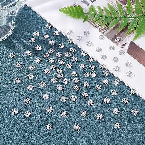 Miniatura 4 de UNICRAFTALE Acerca de 300 tapas de cuentas de flores multipétalos de 0.276 in de acero inoxidable, tapas espaciadoras huecas de metal para pulseras,