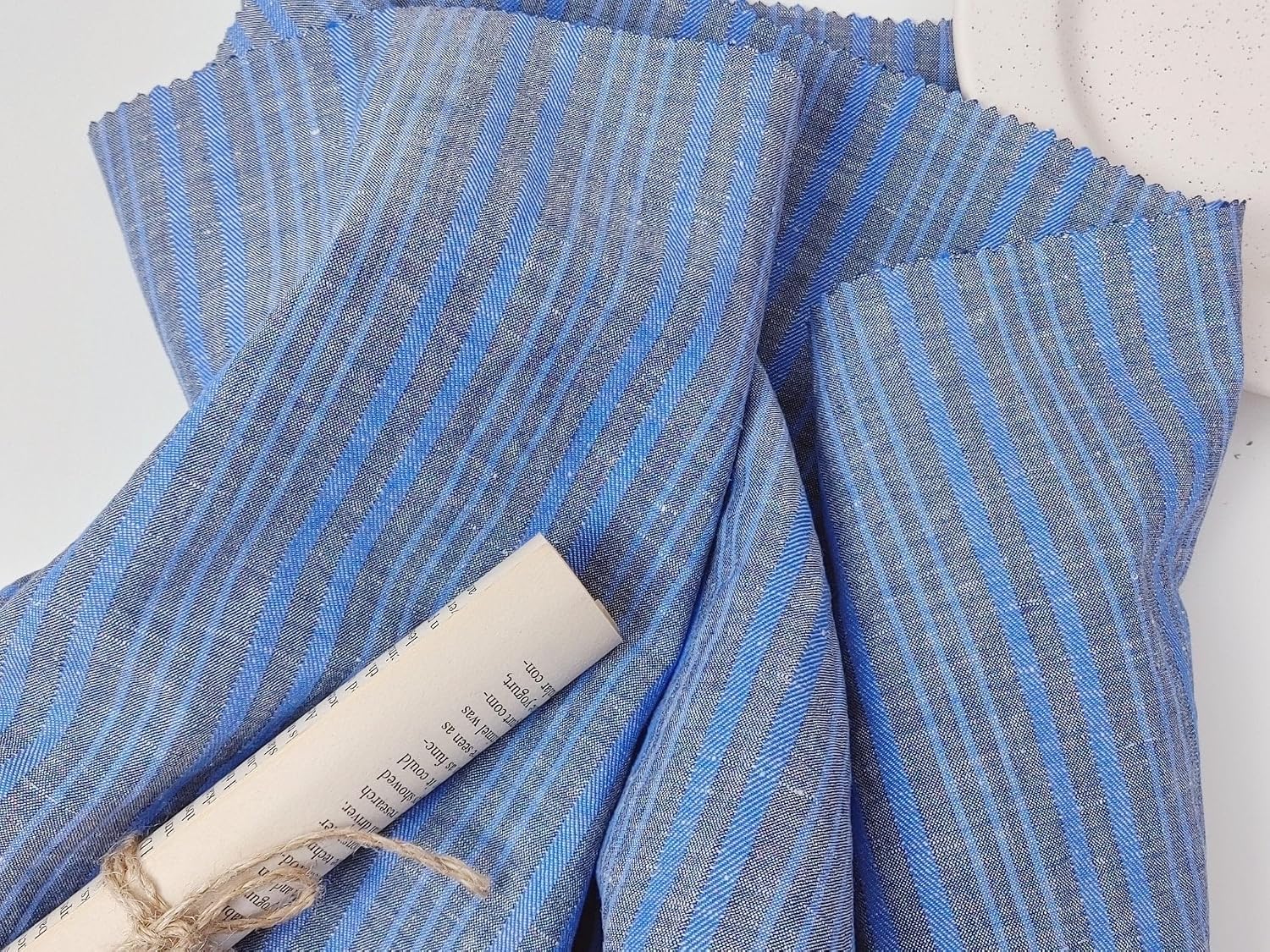 Blue Horizon: Linen Cotton with Stripes in Plain & Twill Weave 7341 Blue