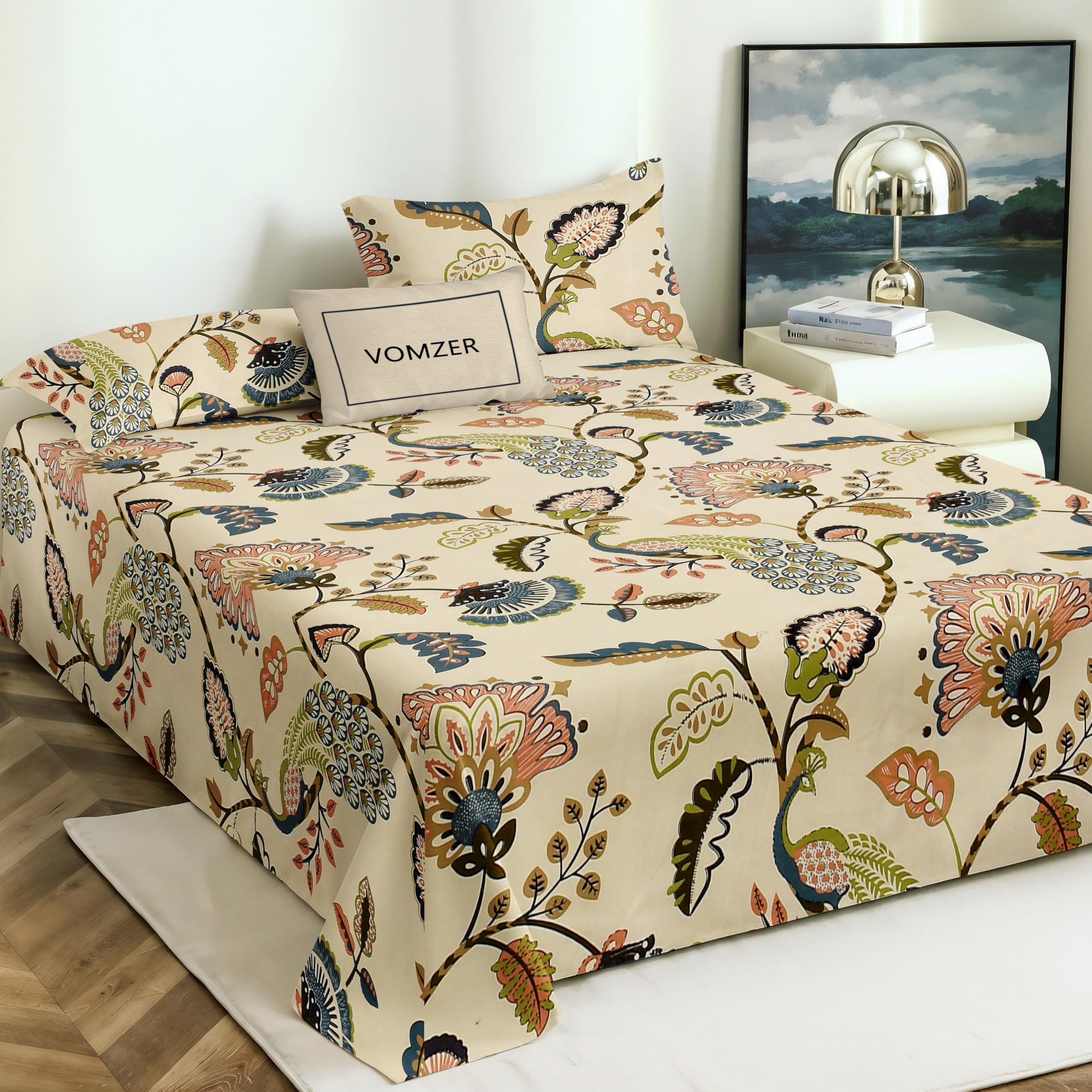 VOMZER Cotton Feel King Size Flat Bedsheet for Double Bed, 1 Cotton Feel Bed Sheet Double Bed (90 X 100 Inches) with 2 Pillow Cover-image-43
