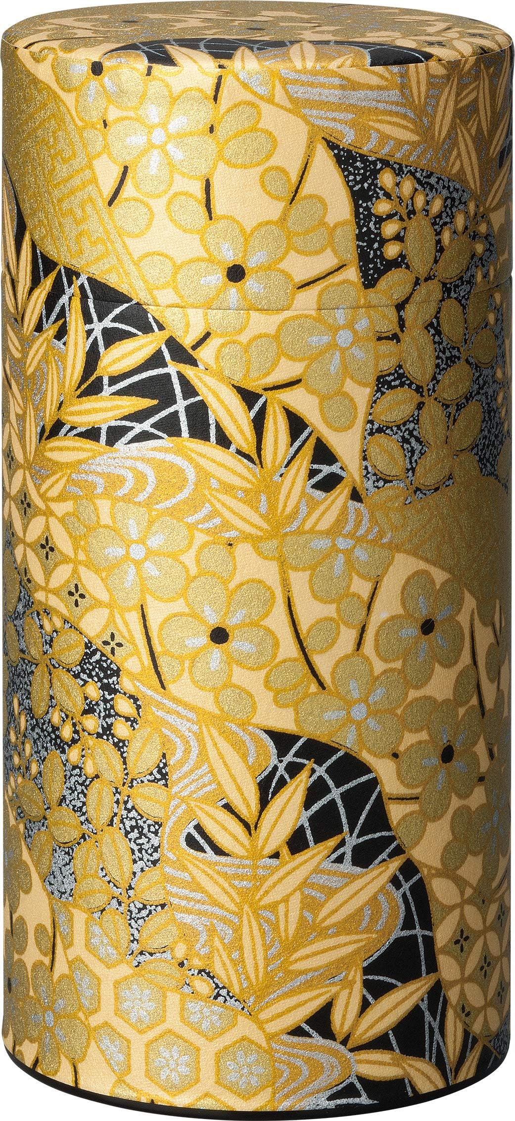 Japanese Tea Canister tin Koganee/Golden Yuzen Paper/Double lid/air-Tight / 200g Tea Capacity