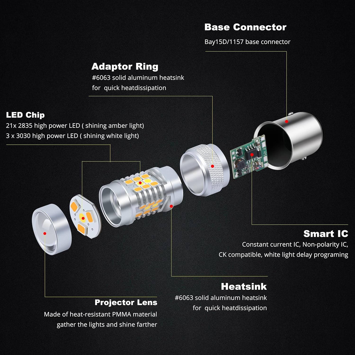 Alla Lighting BAY15D 1157 Switchback LED Turn Signal Lights, Dual Color Amber Yellow/6000K White 12V 3496 7528 2357NAK 2357AK Extremely Super Bright 2835 28-SMD Upgrade