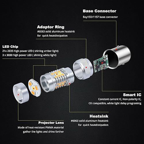 Miniatura 12 de Alla Lighting 7444NA 7443 - Bombillas LED para intermitentes, color ámbar amarillo/6000 K blanco, luces intermitentes/luces de estacionamiento/DRL