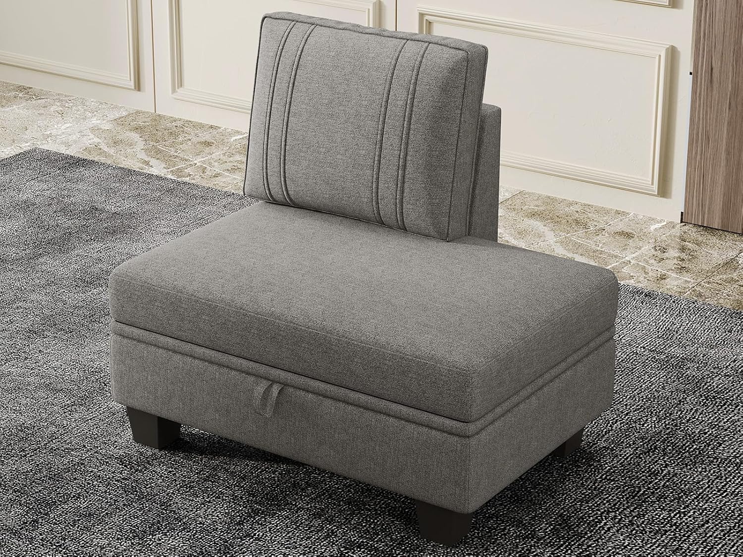 Belffin Fabic Convertible Storage Chaise Ottoman with Back Side for Velvet Sectional Sofa Light Grey