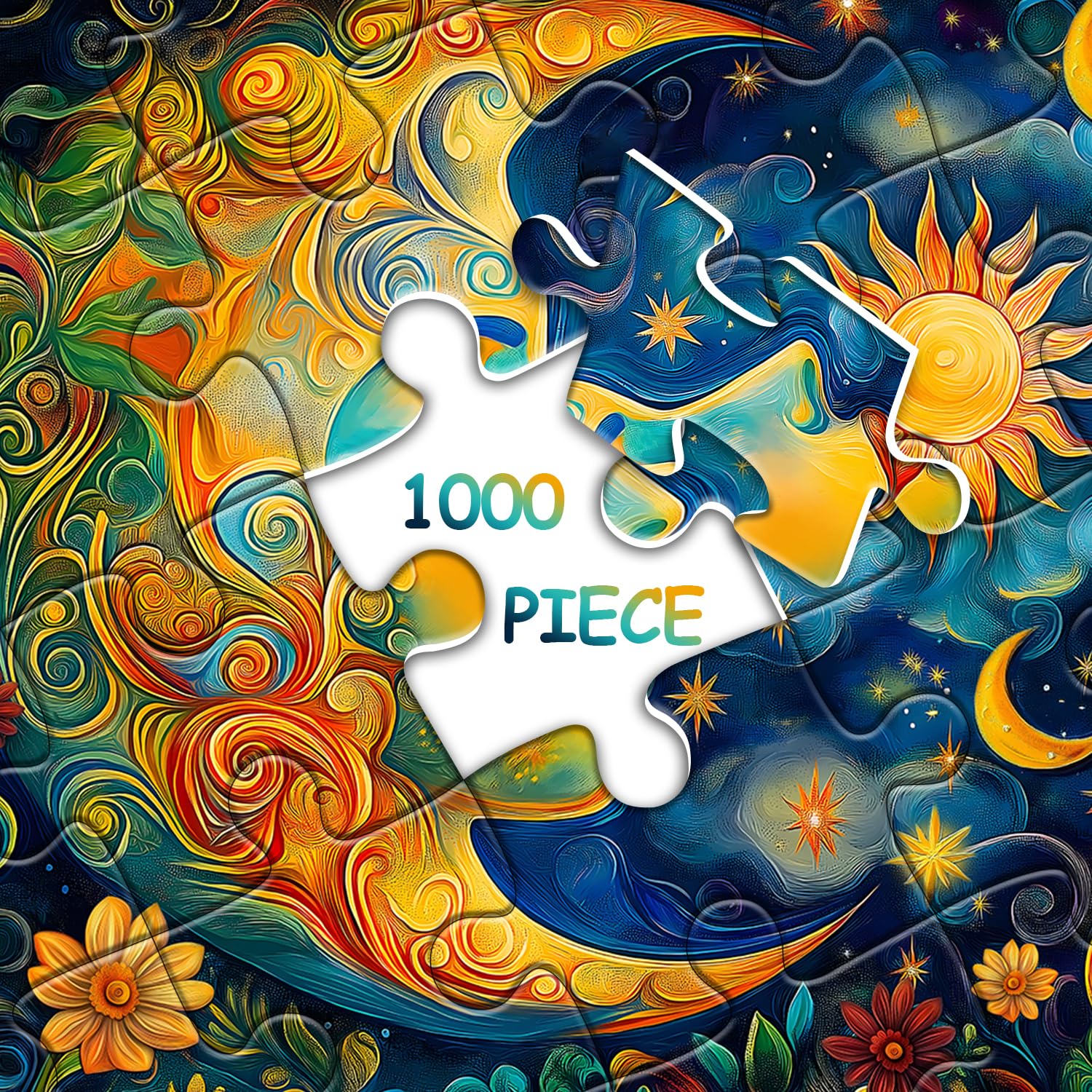 PICKFORU Moon Puzzles for Adults, Starry Night Puzzle 1000 Pieces, Sun Star Flower Art Puzzle, Impossible Difficult Hard Challenging Jigsaw Puzzles for Adults - Image 7