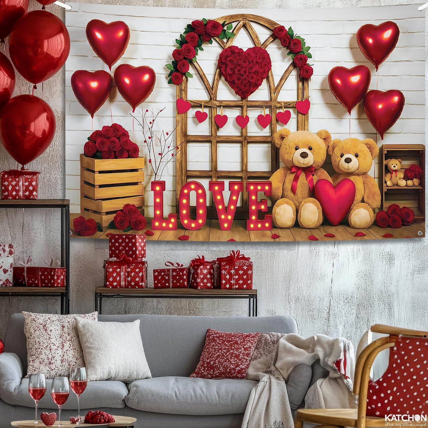 KatchOn, Valentines Day Backdrop - XtraLarge, 72x44 Inch | Valentines Day Banner for Valentines Day Decorations | Valentines Decorations | Valentines Backdrop for Wedding, Valentines Decor