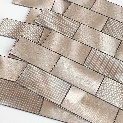 VAOVI Pelar y pegar, azulejos de pared de metal autoadhesivos para cocina, azulejos de pared de metal, mezcla de marrón, 5 unidades