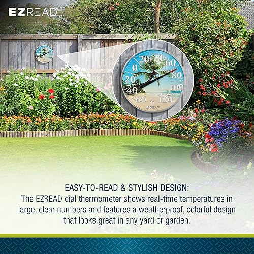 Miniatura 3 de EZREAD - Termómetro de esfera colgante 840-1214 para uso en interiores y exteriores, gran diámetro de 12.5 pulgadas, números fáciles de leer, playa