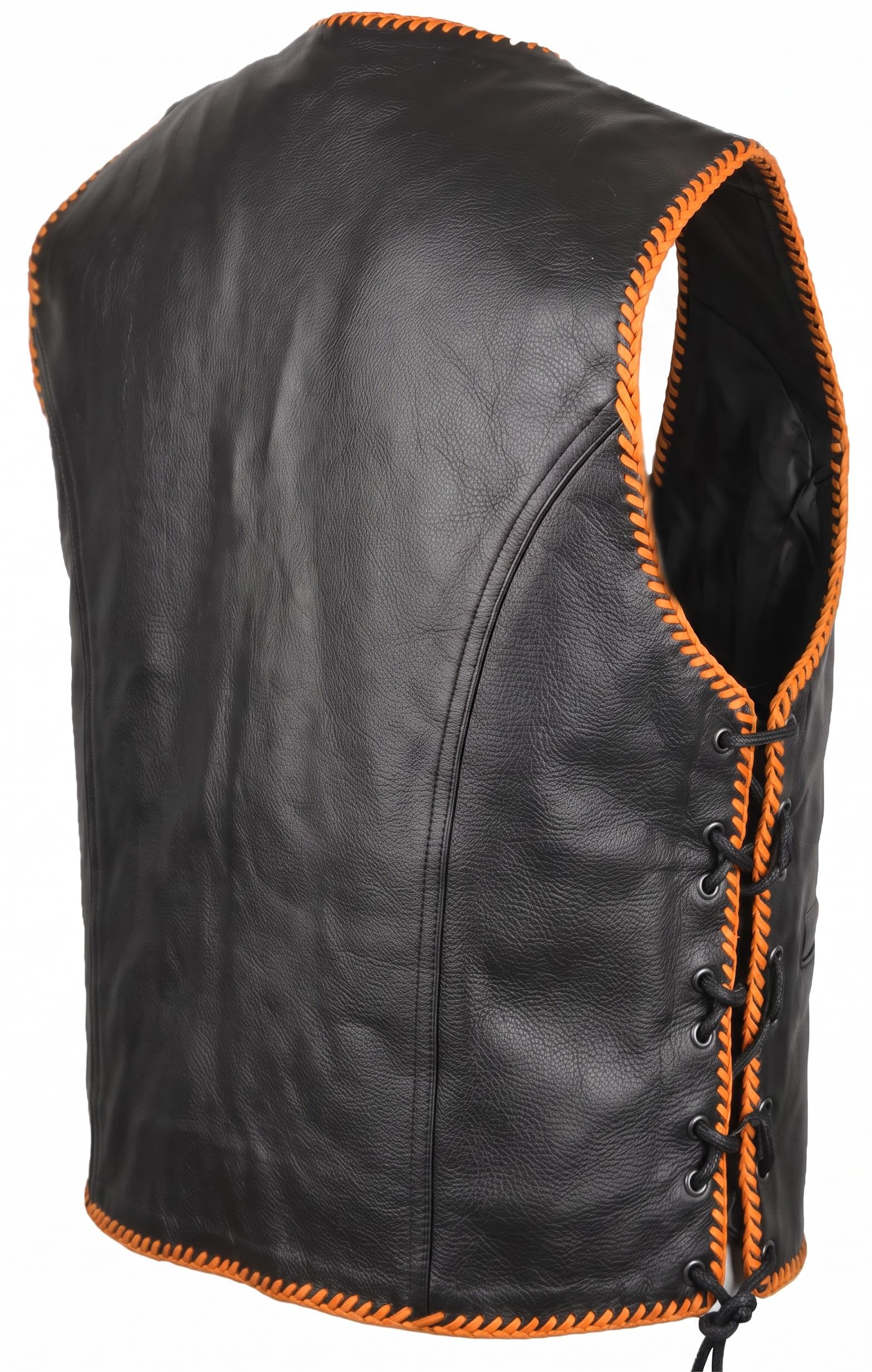 Gilet nero pelle biker con bordo arancione multicolore nero / arancio XXL