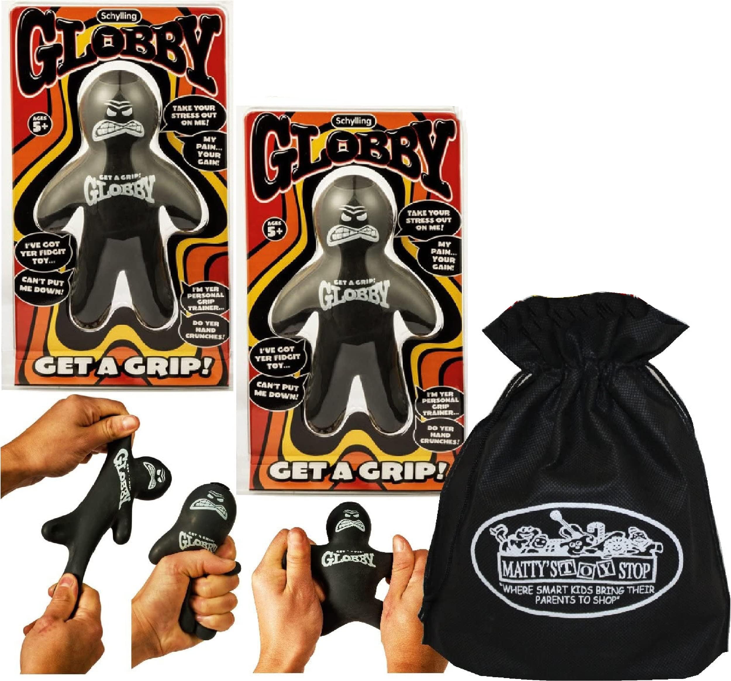 Globby Guy (Get A Grip & Stretch to Remove Stress) Gift Set Bundle with Exclusive Matty's Toy Stop Storage Bag - 2 Pack