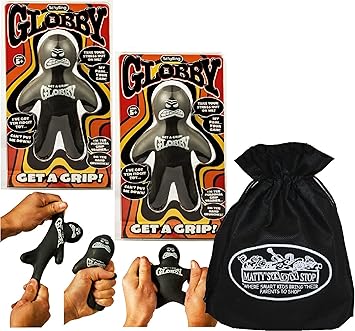Schylling Globby Guy Get A Grip & Stretch to Remove Stress Gift Set Bundle with Exclusive Mattys Toy Stop Storage Bag - 2 Pack