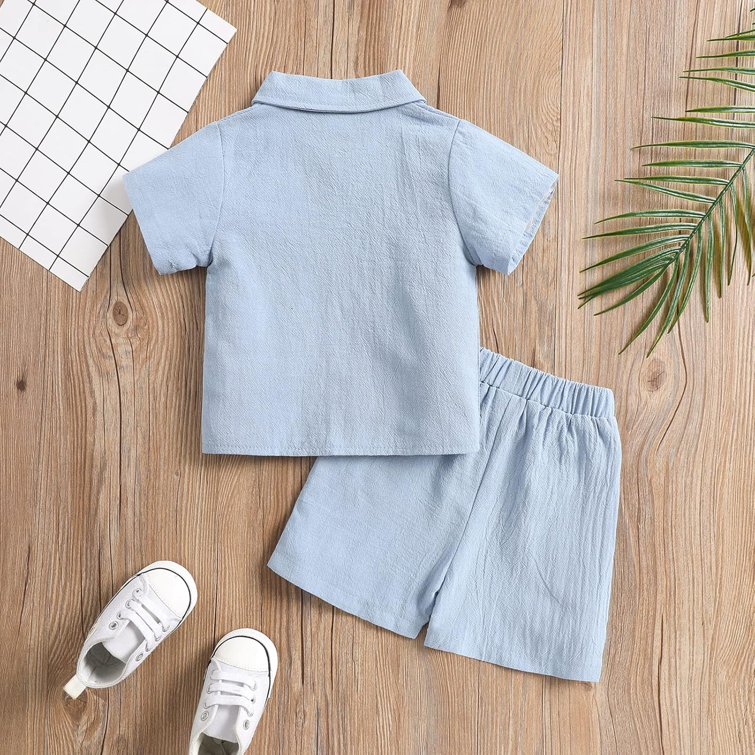 SHIBAOZI Toddler Baby Boys Clothes Set Button-Down Shirt Tops + Cotton Linen Shorts Summer Outfit 2PCS with Pockets - Image 7