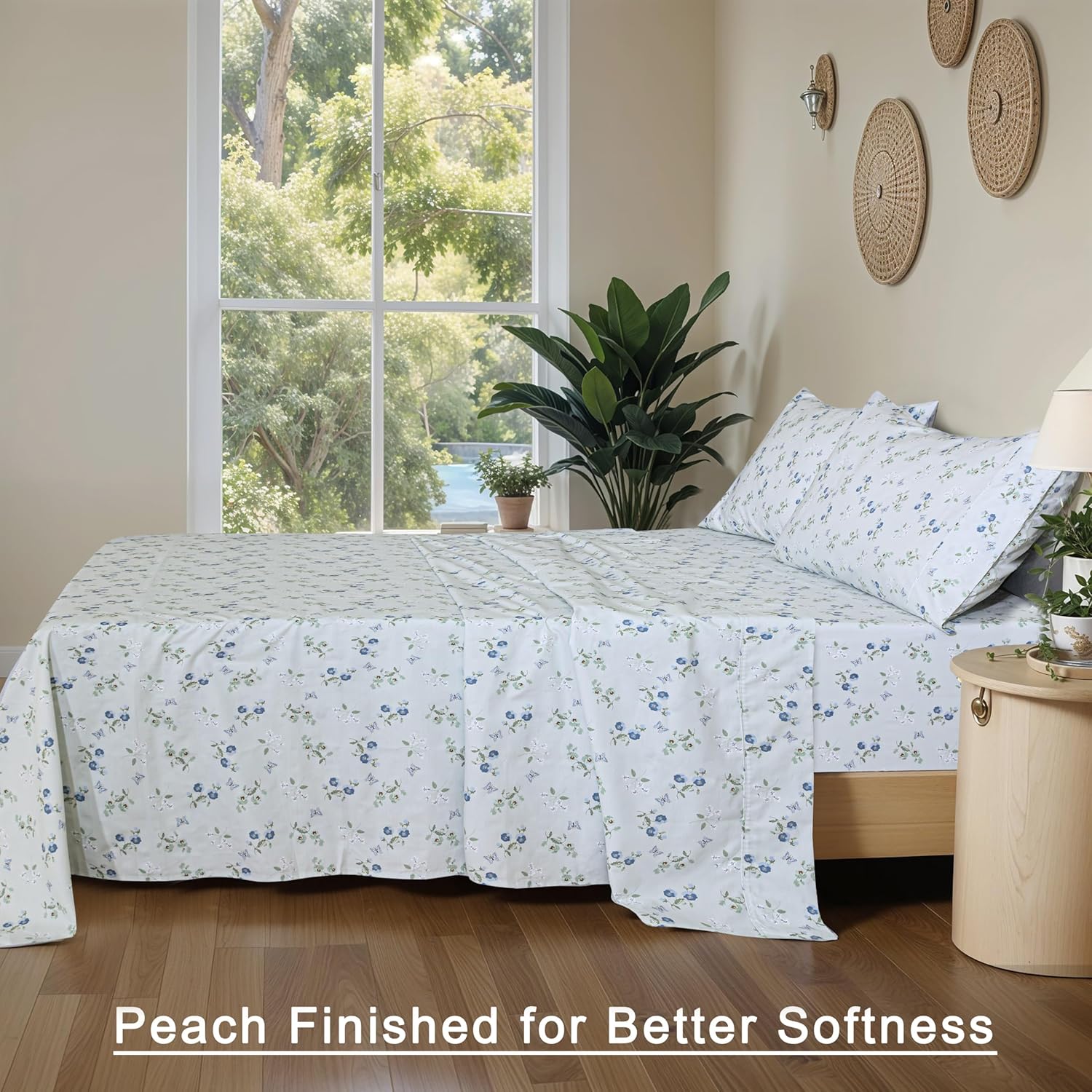 RUVANTI 100% Organic Cotton Sheets Queen Size, Percale Weave, GOTS Certified, 4-Piece Set, Deep Pocket 15", Crisp & Breathable, Soft Durable Bedding, Sábanas Algodón Orgánico – Butter Flight - Image 6