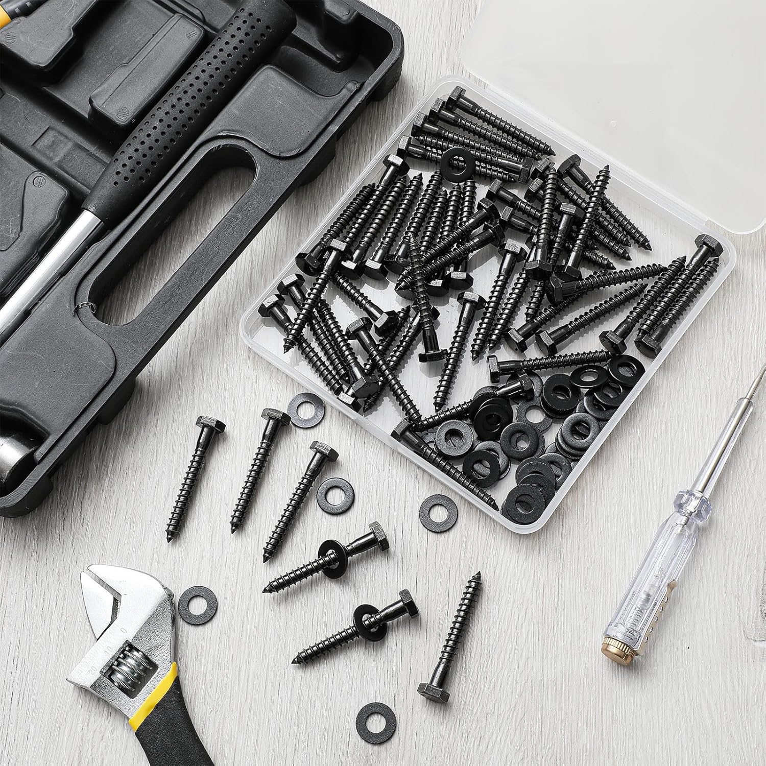Zonon 50 Pcs 1/4" x 2" Inch Hex Lag Bolts 304 Stainless Steel Black Lag Screws 50 Screws and 50 Washers Industrial/Commercial Grade