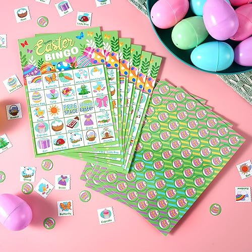 Miniatura 7 de JOYIN Tarjetas de bingo de Pascua para 28 jugadores (5 x 5) para juegos de golosinas de fiesta de Pascua, regalo de aula escolar para niños