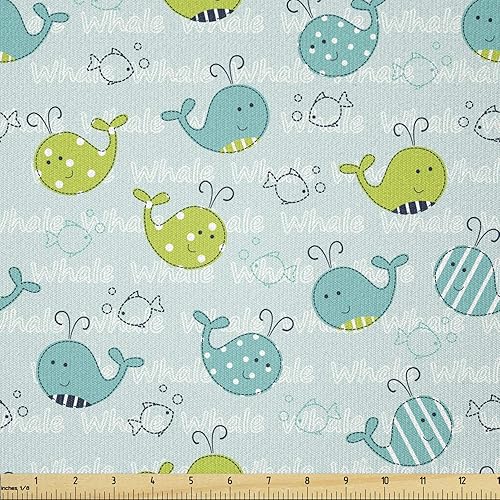 Vista 283 de Ambesonne Tela beige de The Yard, ilustración contemporánea de animales marinos en estilo retro, arte de caballito de mar de cangrejo de pulpo, tela