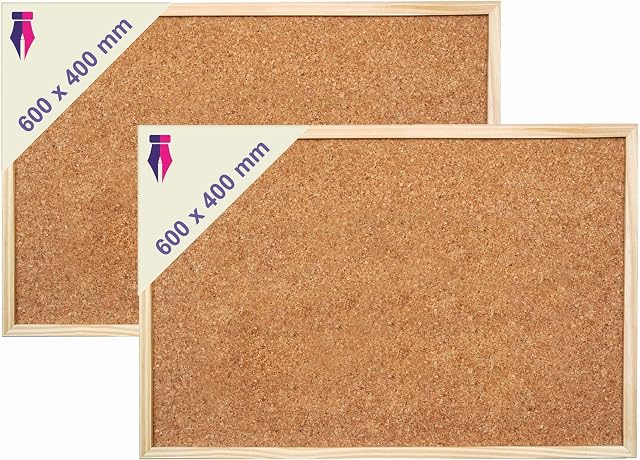 Indigo® Premium Cork Board, Pack of 2, 600mm x 400mm - Noticeboard Bulletin Wooden Frame