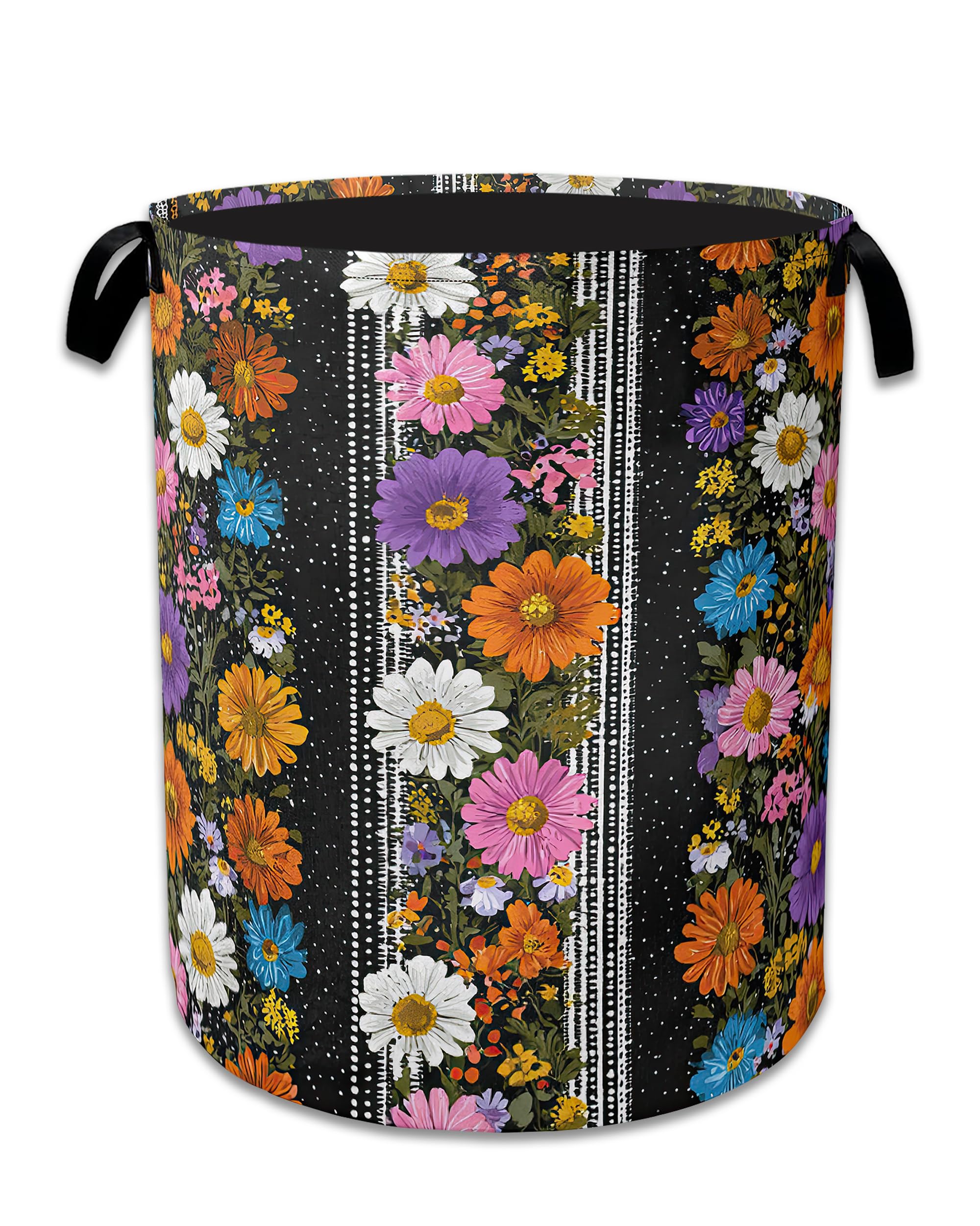 Flower Art Laundry Basket Oxford Cloth Laundry Hamper With Handle, Clothes Storage Basket Organizer for Bathroom/Bedroom/Dormitories 16" X 20.8"