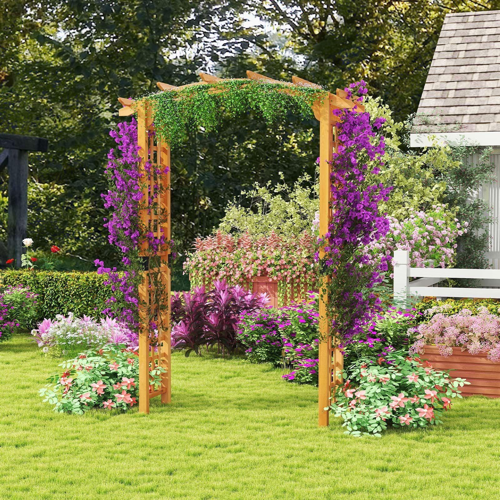 COSTWAY Arco da Giardino in Legno, Pergola da Esterno per Piante Rampicanti, Pergolato per Matrimonio e Feste, da Giardino, Patio e Cortile (Modello 2)