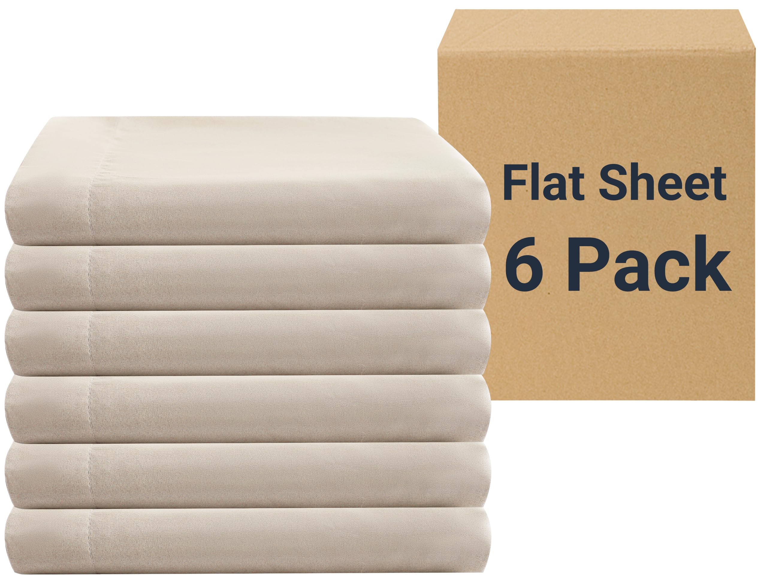 Photo 1 of ZPECC Bulk Flat Sheets Only Twin Size 6 Pack, Easy Sort Top Bed Sheet by Color-Coded Label, Soft Durable Brushed Microfiber Fabric Hotel Airb&bs Essentials for Hosts, 66"x96", Beige