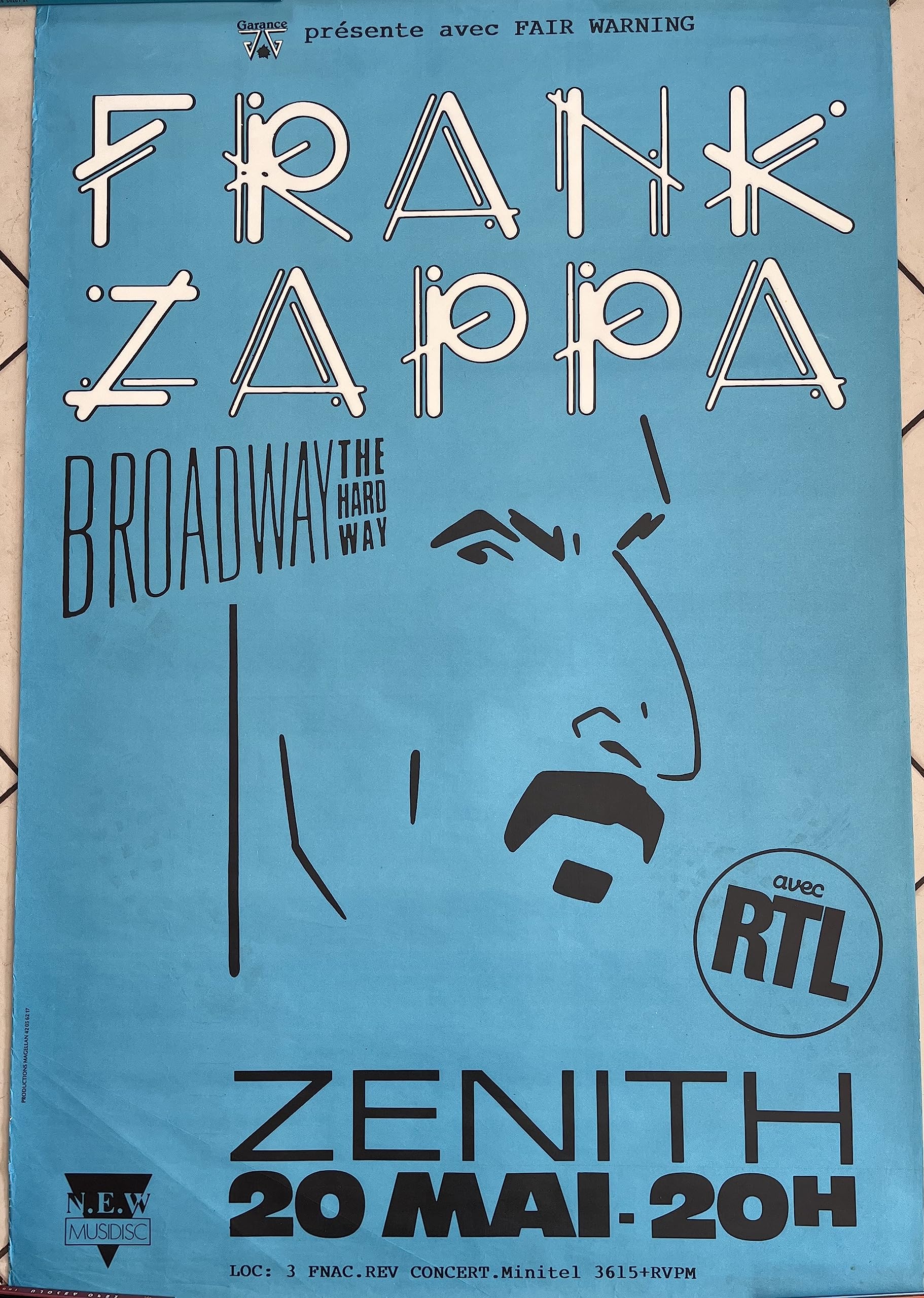 Générique Frank Zappa - Poster da concerto originale, 80 x 120 cm, 1988 Broadway The Hard Way
