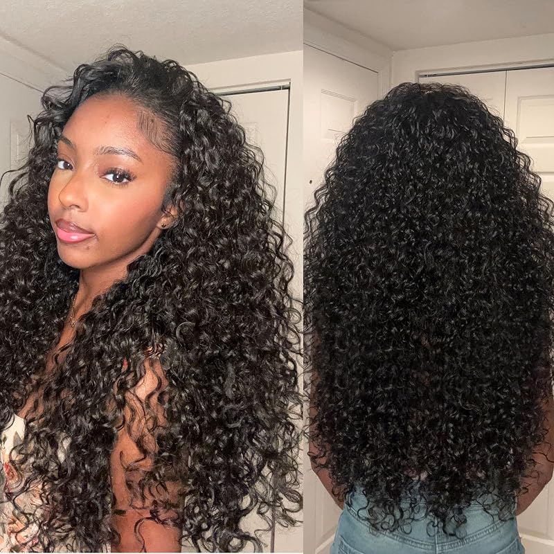 Frodio Curly Half Wig 26 Inches Veralux™ Fiber Blend Human Hair Headband Wig 3 in 1 Shaggy Wave Flip Over Drawstring Wig 200% Density Natural Black Ready to Go Glueless Wig for Women