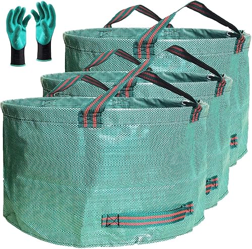 Paquete de 3 bolsas de jardín estándar de 46 galones (D26, H19 pulgadas) con guantes de jardín, bolsa de residuos de campamento, bolsa de reciclaje,