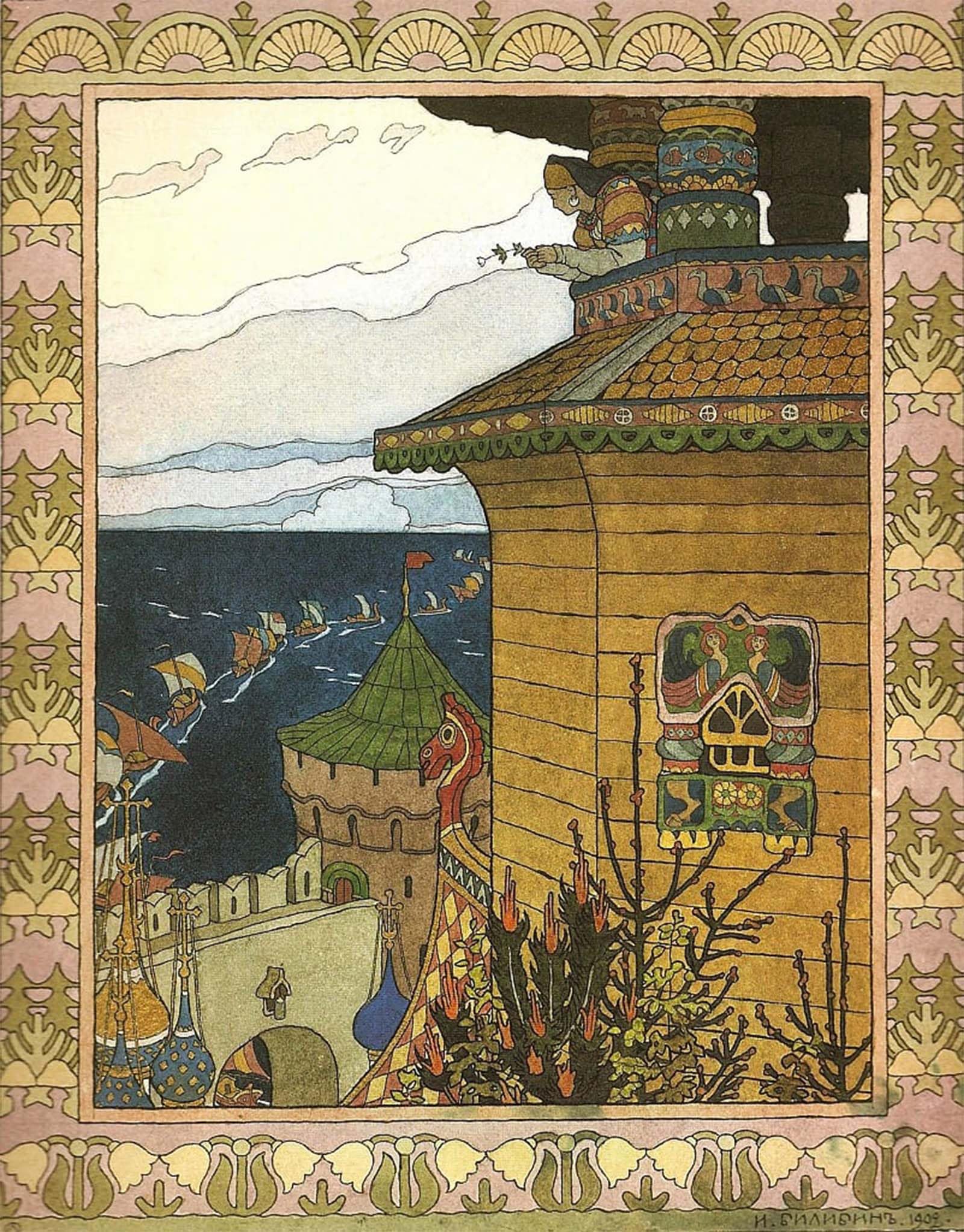 SERENDIPITP Aesthetic Poster Photo Wall Print Retro Picture Illustration to the Fairytale the White Duck by Ivan Yakovlevich Bilibin Modern Wall Artwork for Home Decor 60x90cm