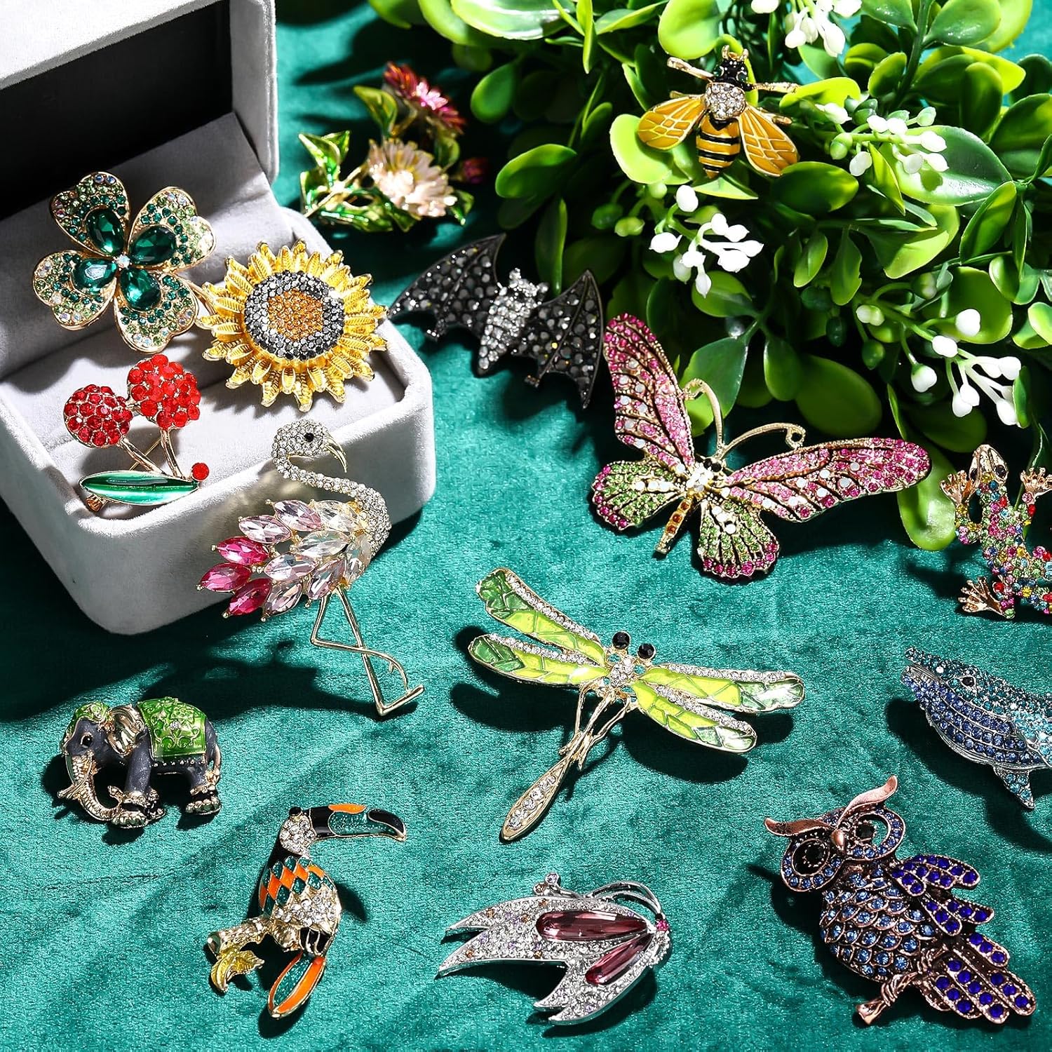 Sasylvia 16 Pcs Women Brooch Set Rhinestone Vintage Animal Insect Plant Pins Brooches Bulk for Women Girls Valentines gifts - Image 5