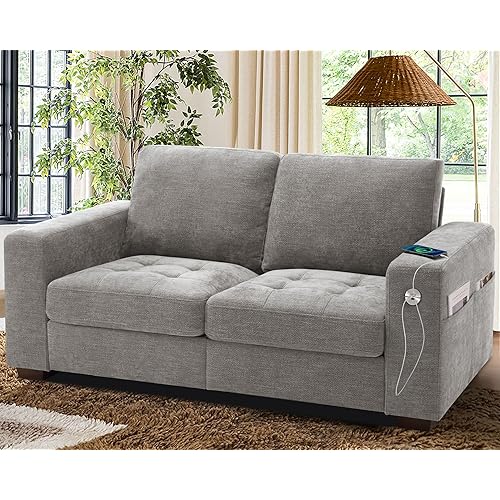 WorthFurni Sofas for Living Room, Chenille Loveseat Couch Set, Small Sofa, 3 Seater Sofa, USB Charging, Removable Sofa Cover,Solid Wood Frame, Easy to Install(70inch,Grey)