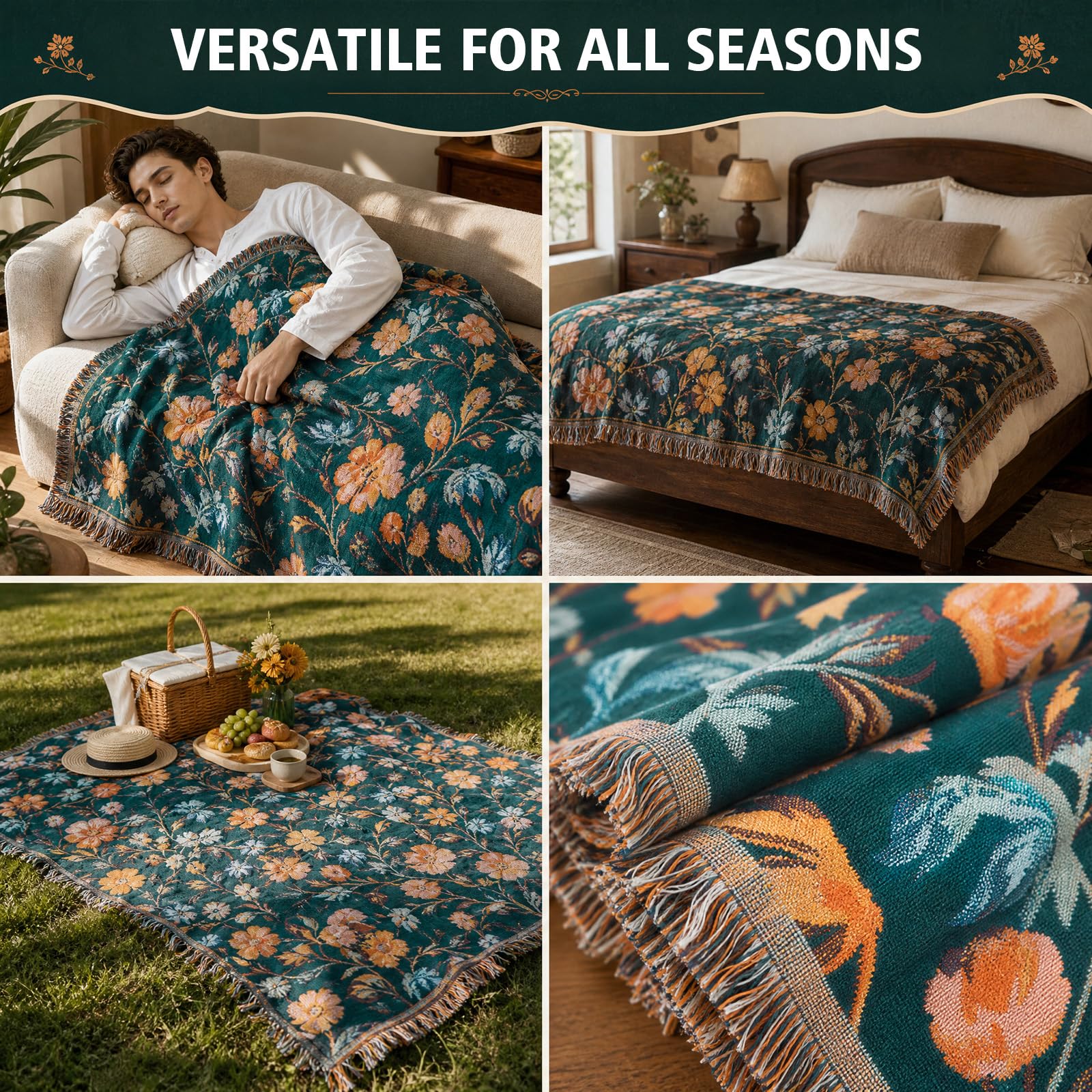 Coperta Mussola di Cotone150x200cm,100% Cotone Copriletto Premium Boho