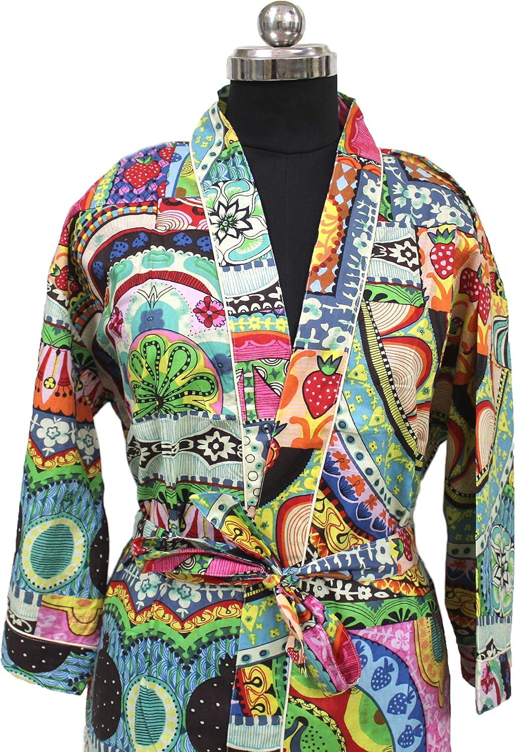 CRAFT KALA Women's Kimono Robe Long Robes with Peacock and Blossoms Printed Kimono Nightgown - Image 8