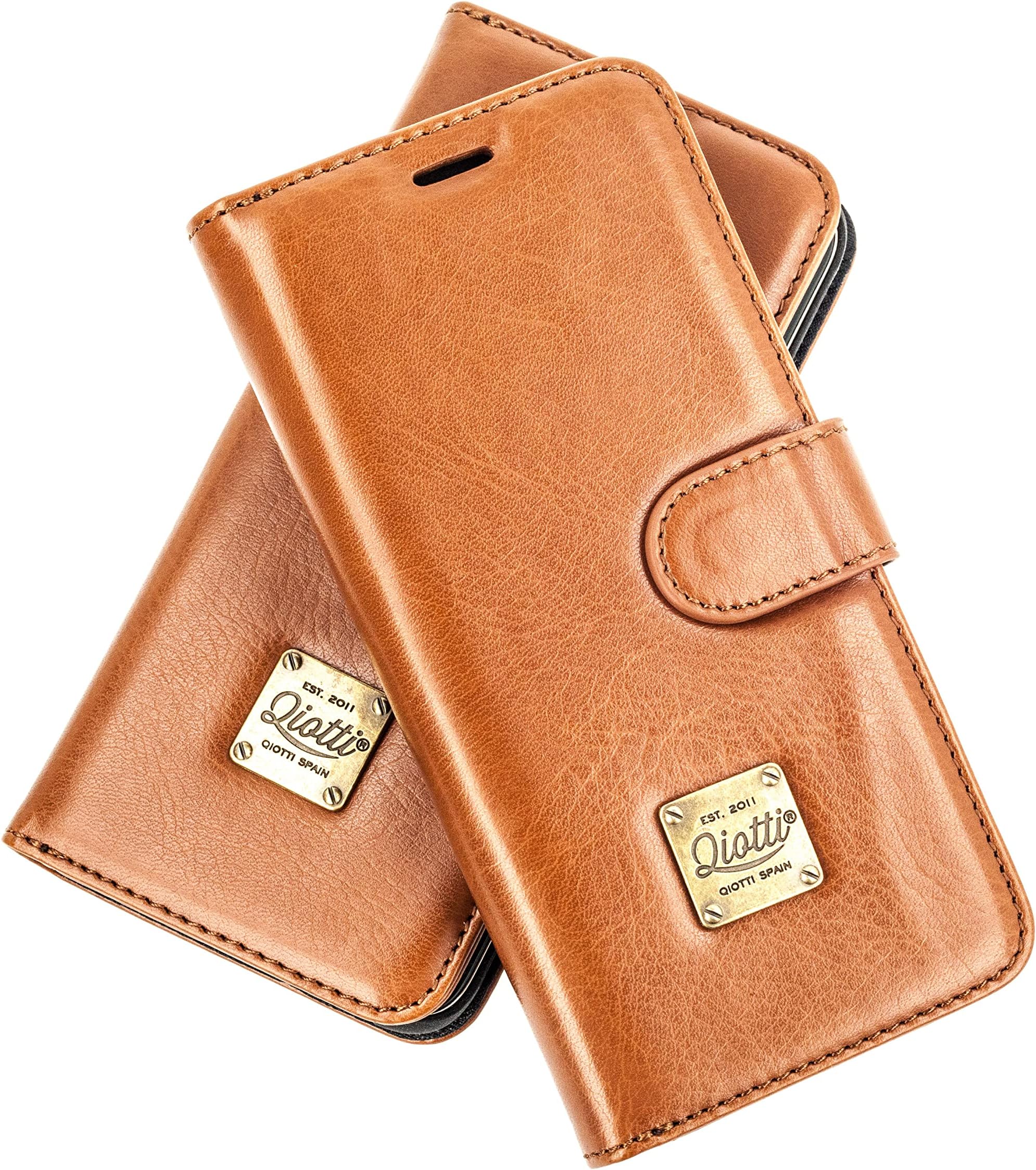 HTC U ULTRA Leather Case, QIOTTI Folio Wallet Case mit [ RFID Blocking Protection ] [ Standfunction Videomode ] [ 3 Card Slots ] [ Magnetic Hidden Closure ] [ ECO-FAUX Leather ] Flip Book Cover, Classic Collection (COGNAC)