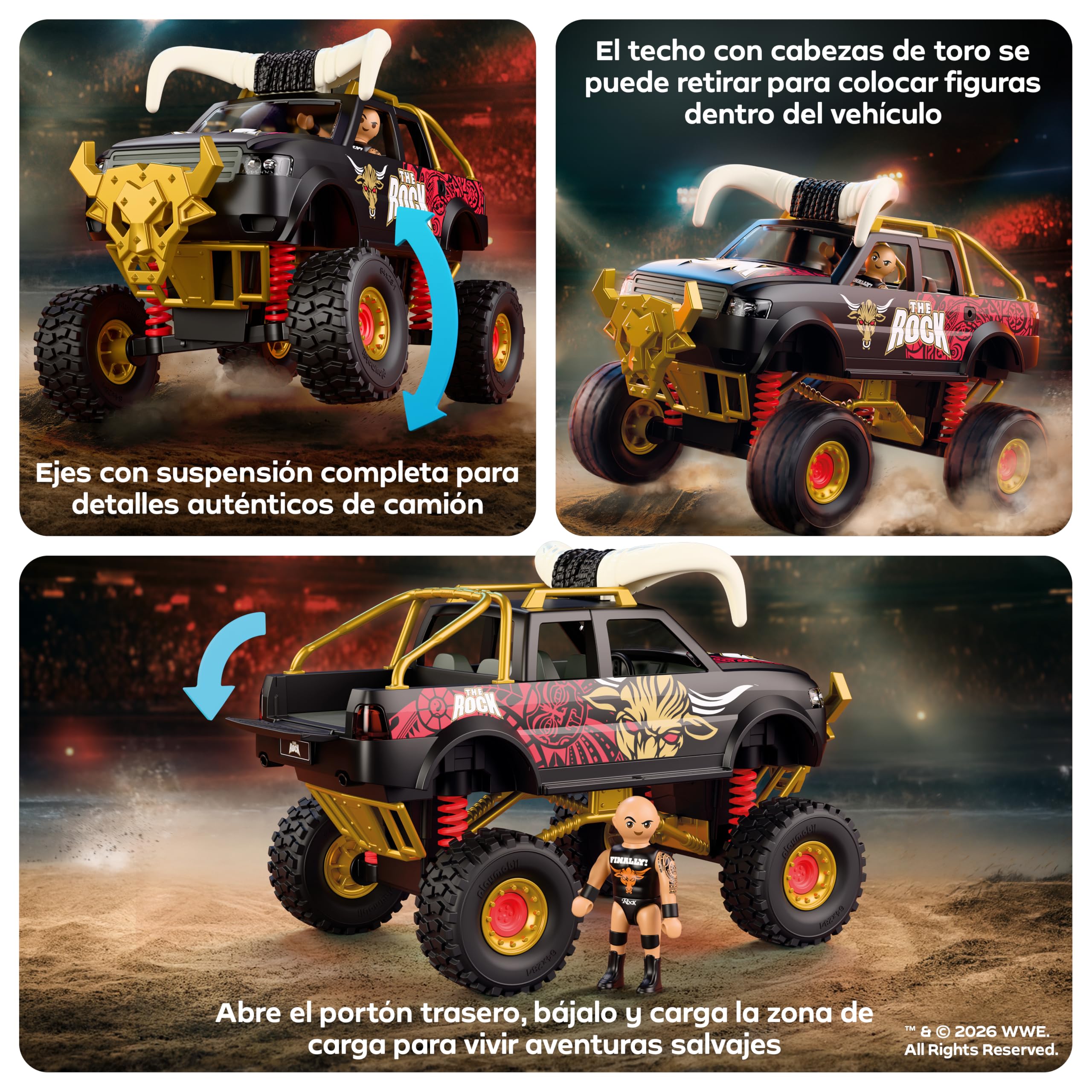 PLAYMOBIL | WWE® | The Rock Monster Truck | Monster Truck con suspensión, Cuernos y Figura de The Rock | para Fans a Partir de 5 años | 71955